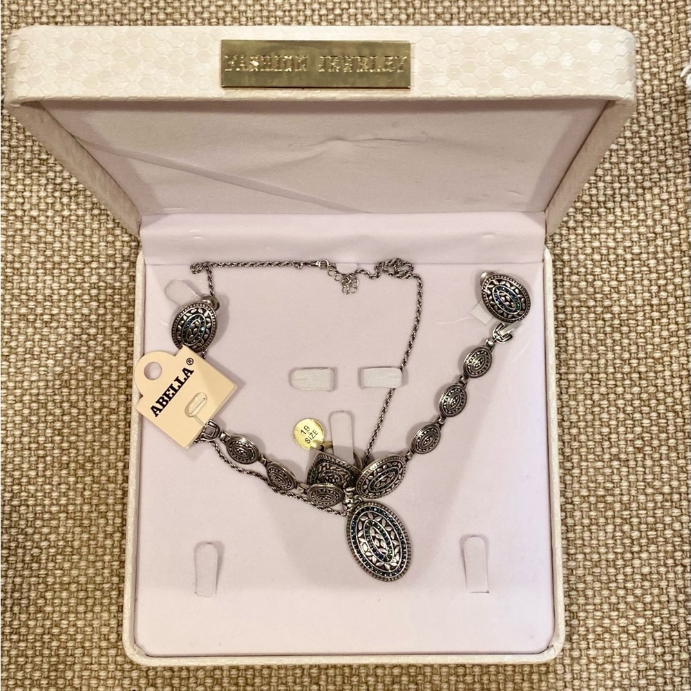 Abella Silver Necklace Elegant Jewelry set ( necklace, ring ,earrings, bracelet) - Picture 16 of 17